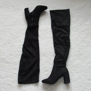 Over the Knee Boots Black Suede Heel Tall US 5.5